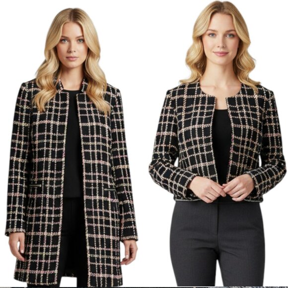 Carlisle Womens Tweed Convertible Zip-Off Coat Jacket Chanel-Inspired Grid Sz 6 - Picture 1 of 16